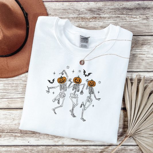 Embroidered Dancing Skelly Pumpkins Shirt or Sweatshirt